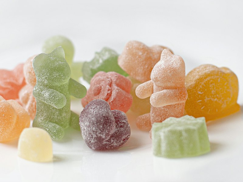 Orange green and pink candies